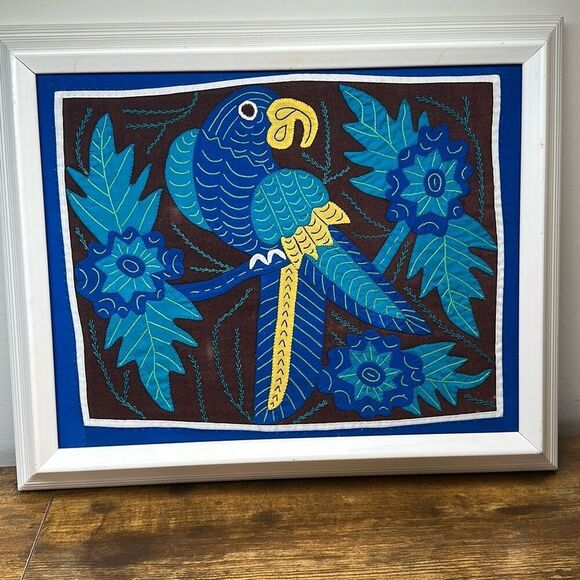Vintage Mola Stitchery Parrot San Blas Island Panama 2002 HandMade Handcrafted - Picture 1 of 7